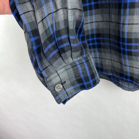 Ann Taylor Loft Plaid Gingham Blue Grey Rhinestone Button Down Shirt Petites XSP - Picture 7 of 10